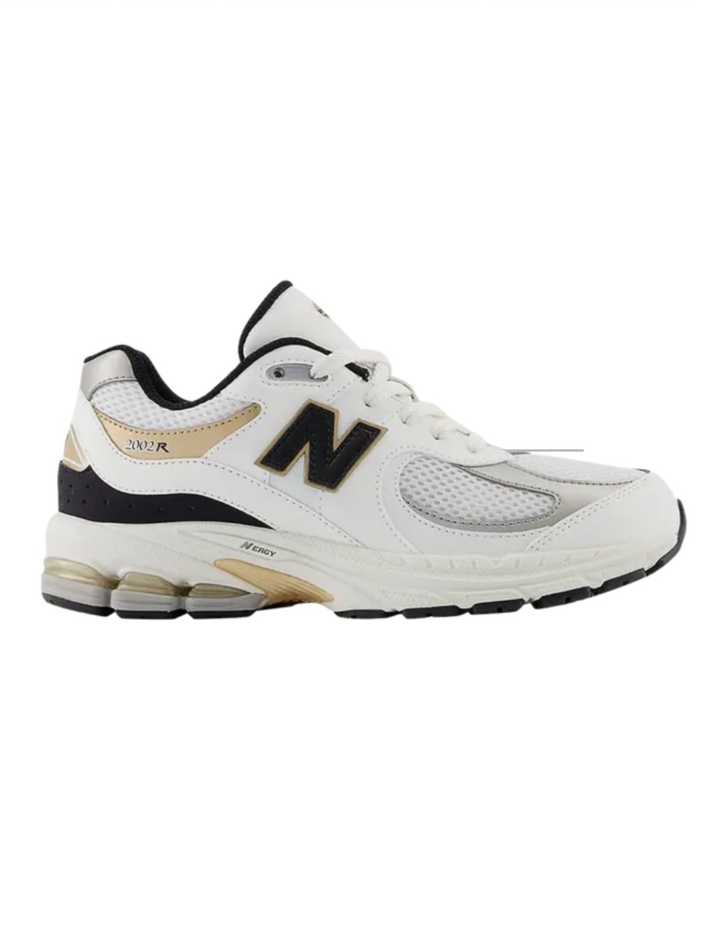 New Balance 2002R Big Kids White Black and Gold